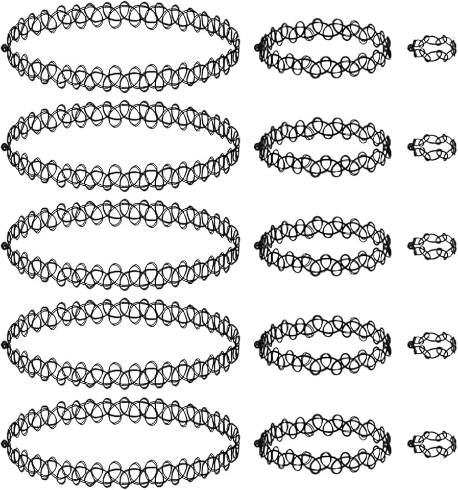 soodyoow Collana per Tatuaggi, 5 Set di Collana Elastica Tatuata Set,Set Collana Girocollo Elastica, (Anelli, Braccialetti, Collane) Collana Vintage alla Moda per Ragazze Donne