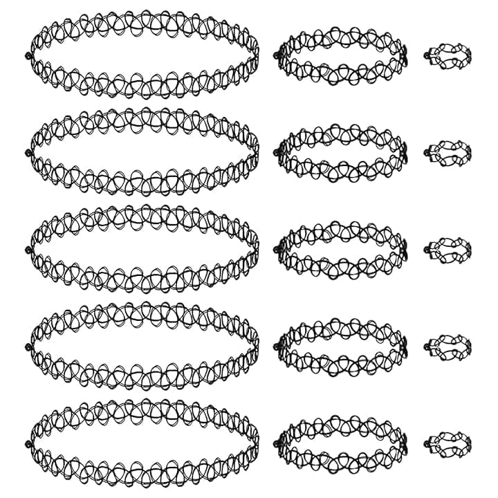 soodyoow Collana per Tatuaggi, 5 Set di Collana Elastica Tatuata Set,Set Collana Girocollo Elastica, (Anelli, Braccialetti, Collane) Collana Vintage alla Moda per Ragazze Donne