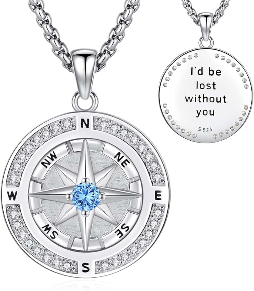 Eusense Bussola Collana in Argento Sterling 925 Bussola Pendente Catena Regalo di Laurea Gioielli per Uomo Donna