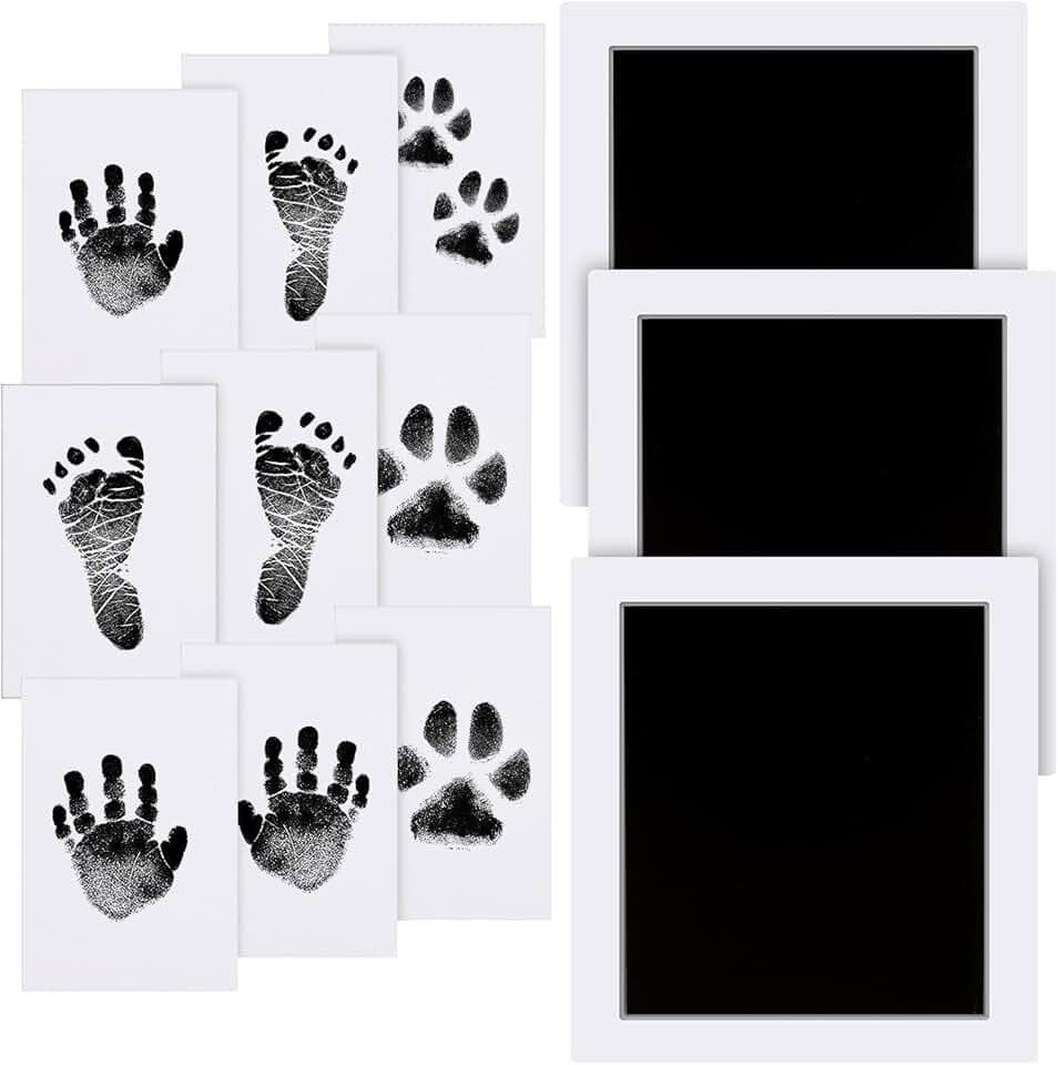 Impronta Mani e Piedi Neonati Inchiostro 10x8 cm, Kit Impronte Neonato 3Pcs Impronte di Mani e Piedi Cuscinetto del Timbro SenzaTocco non Tossici Sicuri,Kit Impronta Cane/Gatto-Nero
