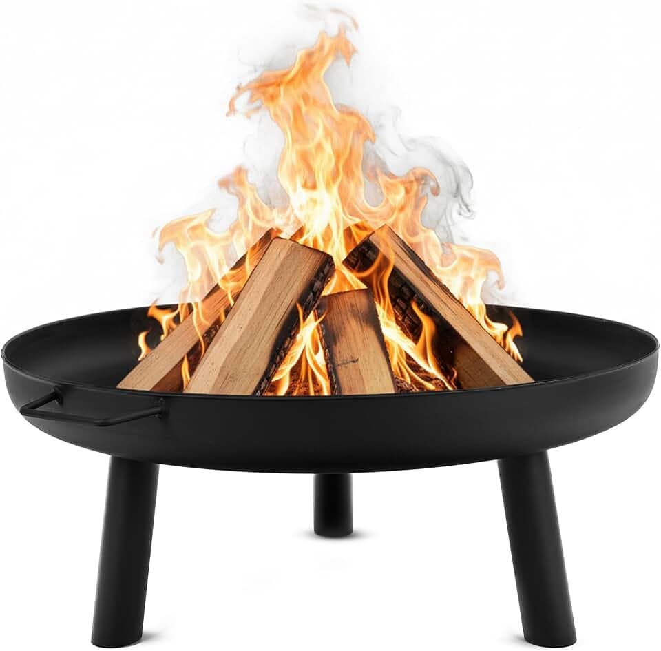 LEHMANN Braciere da Giardino Ø 80 cm - 3 Gambe Stabili, 2 Maniglie, Drenaggio Acqua - Braciere da Esterno per Terrazza, Giardino, Campeggio - Struttura in Acciaio - Robusta e Durevole - Nero