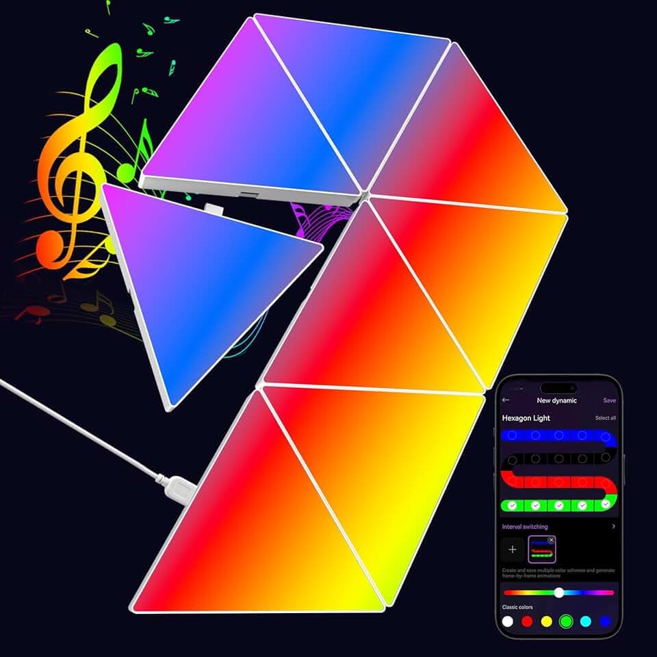 Pannello LED triangolare RGB – Grande triangolo da gioco lampada da parete Triangle Light Smart Panel luci musica sinc luce modulare lampada gioco regalo per gamer room decorazione (8 pezzi grande