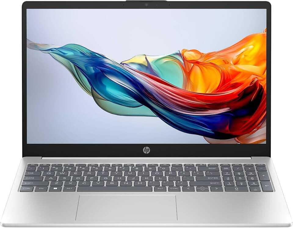 HP Laptop 15-fc0021sl, PC Portatile 15", Display FHD, Notebook, (AMD Ryzen 7 7730U, RAM 16GB, SSD 1TB, Windows 11), Computer Portatile, Uso quotidiano, Tastiera Italiana, QWERTY, Argento