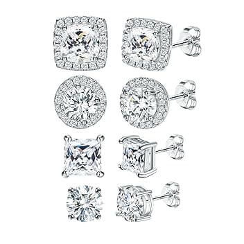Dochais Set 4 Paia Orecchini Argento 925 Placcati Oro 14k, Ipoallergenici, Grandi Orecchini Rotondi e Quadrati Zirconi 6-10mm per Donne e Uomini, Unisex