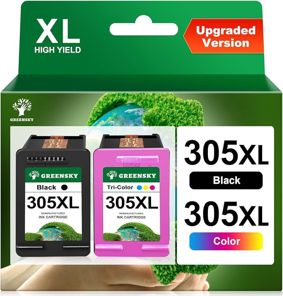 GREENSKY 305 305XL Compatibile con Cartucce HP 305 Nero e Colore con HP DeskJet 2820e 2720e 2720 2710e 2710 DeskJet Plus 4130 4120 4110 Envy 6020e 6022 6022e 6030 6030e Envy Plus 6430e Colore Nero