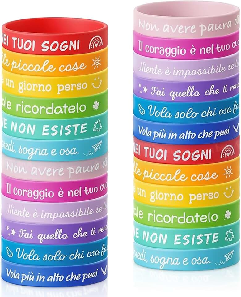 24 Braccialetti Bambini con Frasi Motivazionali, Braccialetti Silicone Colorati Amicizia, Gadget Compleanno Bambini, Regalini Fine Festa, Regalo bambini, Pensierini Festa Scuola