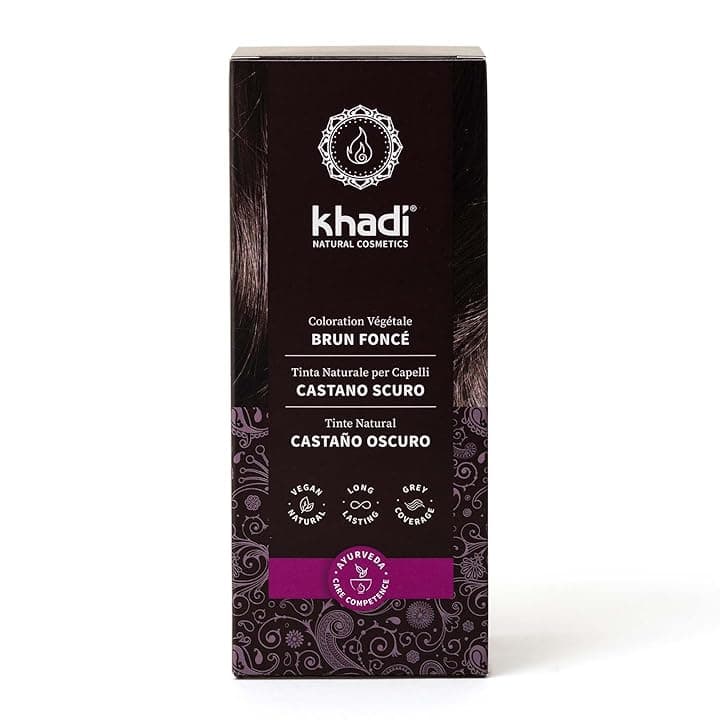 khadi CASTANO SCURO Tinta naturale per capelli - Tinta per capelli per un risultato castano scuro intenso e brillante, quasi nero - 100% naturale e vegana - 100 g