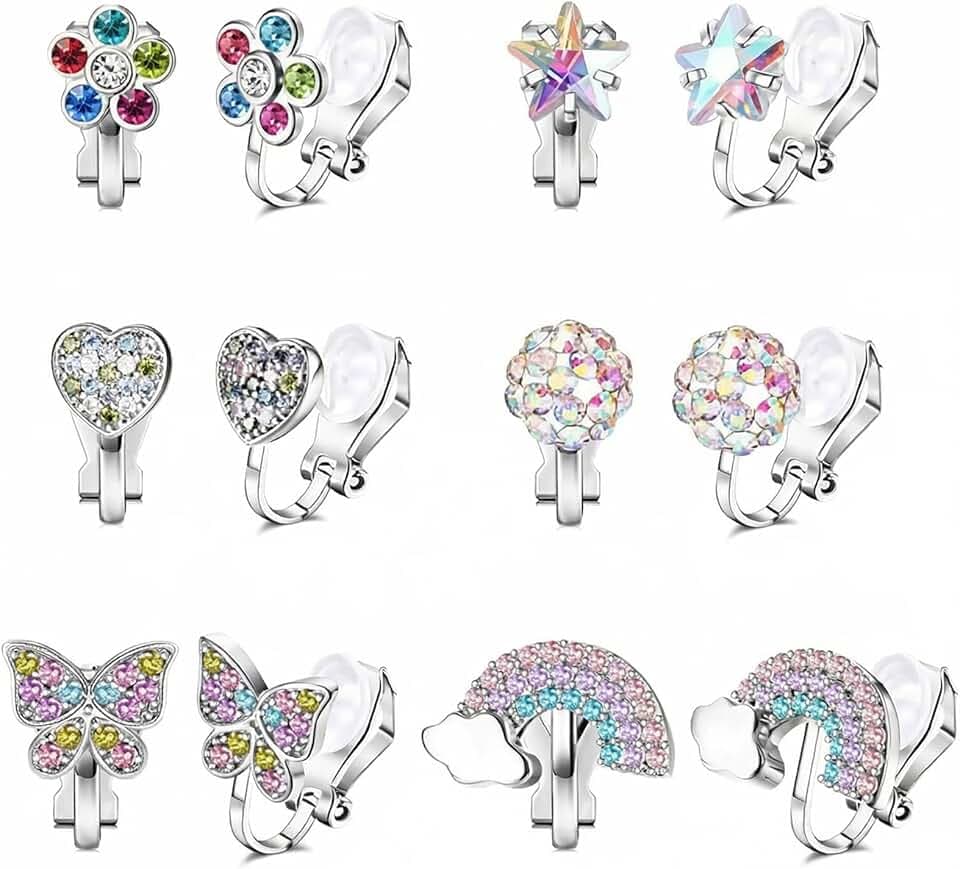HTTDSLF 6 Paia Orecchini a Clip per Ragazze, Accessori per Gioielli da Principessa, Orecchini Piccoli per Bambine, Bambina Clip, Senza Buco Carino Colorati, Gioielli Regali per Donne Ragazze