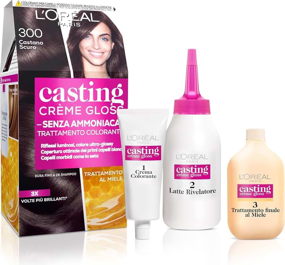 L'Oréal Paris Colorazione Capelli Casting Crème Gloss, Tinta Colore Trattamento senza Ammoniaca per una Fragranza Piacevole, 300 Castano Scuro