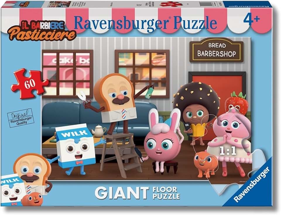 Ravensburger - Puzzle Barbiere Pasticcere | Puzzle Bambini 4 Anni | Puzzle 60 Pezzi Bambini Da Pavimento 70x50 Cm | Giochi Bambini 4 Anni | Regalo Bambina 4 Anni E Bambino | Giochi Barbiere Pasticcere