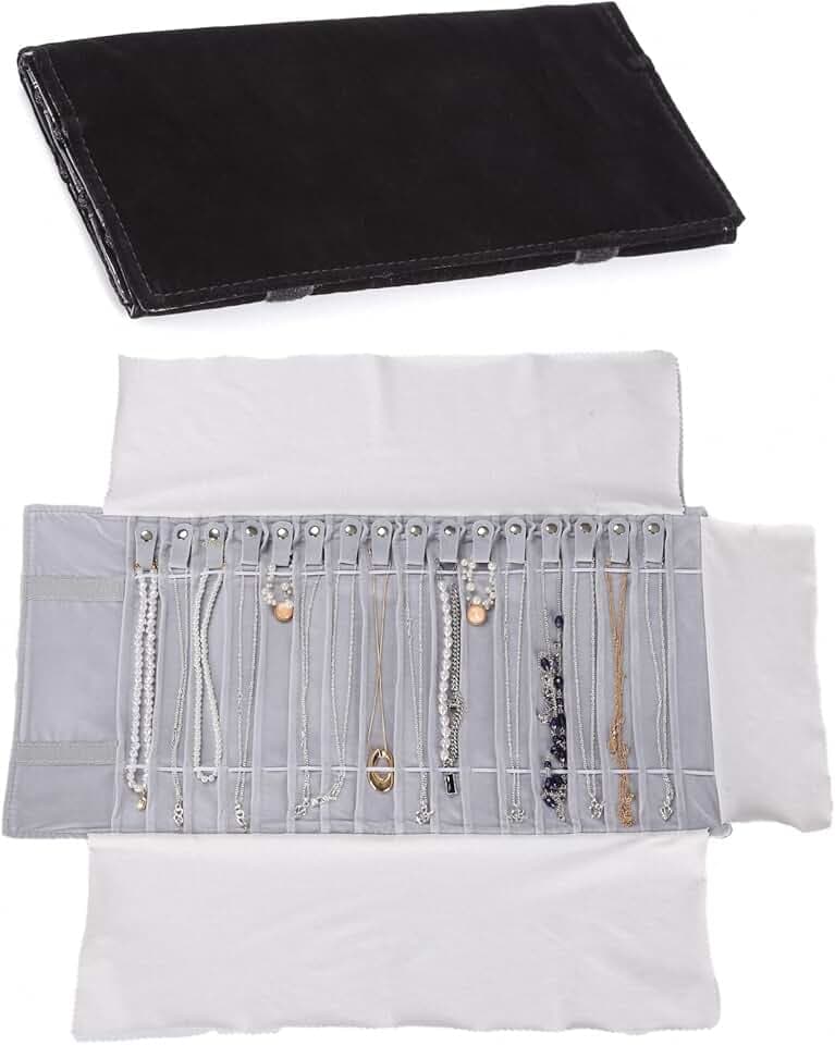 UdaLen Borsa a Rullo per Organizer per Gioielli, Rotolo Pieghevole per Gioielliere Grande Capacità e Pratico Portatile,per Più Collane, Braccialetti,Grigio,Flannel