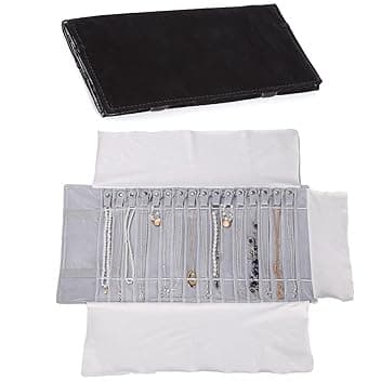 UdaLen Borsa a Rullo per Organizer per Gioielli, Rotolo Pieghevole per Gioielliere Grande Capacità e Pratico Portatile,per Più Collane, Braccialetti,Grigio,Flannel