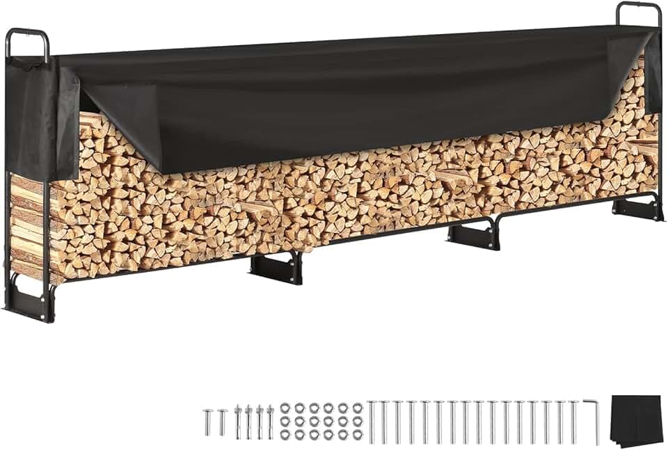 VEVOR Portalegna da Esterno per Legna da Ardere 383x36x117 cm con Copertura impermeabile 600D Oxford Legnaia Portalegna da Esterno per Camino Giardino Stoccaggio per Tronchi Interno/Esterno per Legna