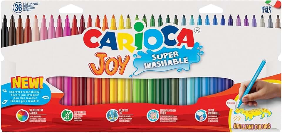 CARIOCA Pennarelli Joy Paperboard Wallet, Pennarelli Colorati per Bambini con Punta Fine, Ideali per Disegnare e Colorare, Super Lavabili, Colori Assortiti, 36 Pezzi
