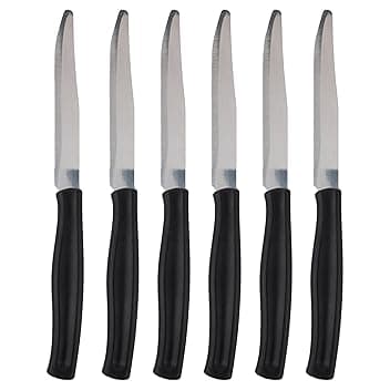 Set 6 coltelli da tavola, Lama seghettata in Acciaio Inox, Manico in plastica PP, Nero, SìChef