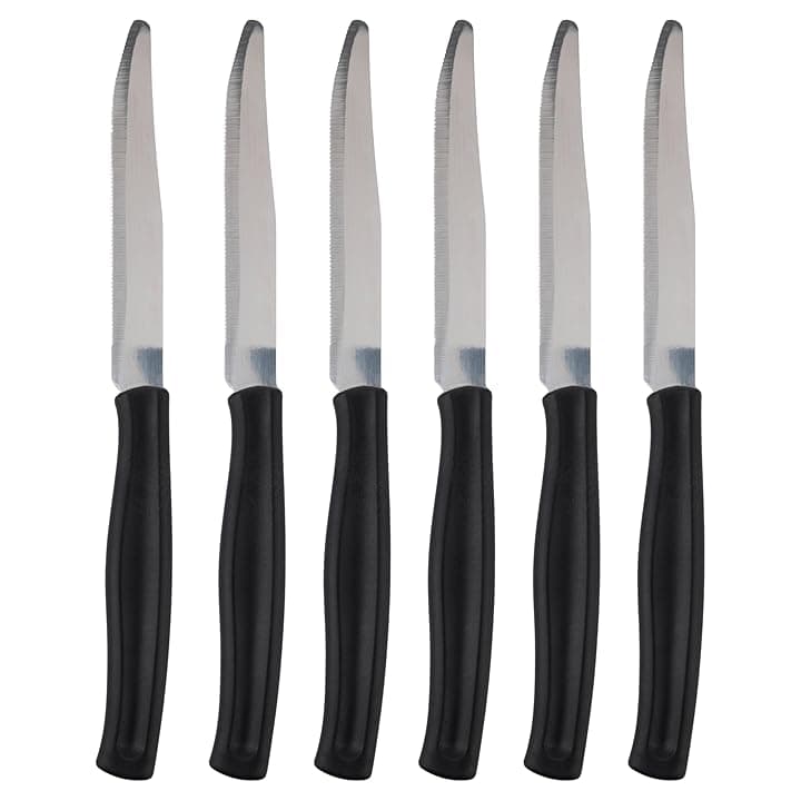 Set 6 coltelli da tavola, Lama seghettata in Acciaio Inox, Manico in plastica PP, Nero, SìChef