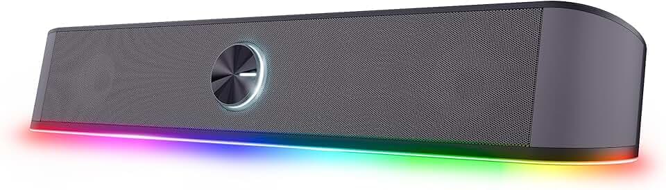 GXTrust 1619 Rhox Soundbar PC Illuminata RGB, 12W Casse PC Stereo Speaker con Illuminazione Regolabile, Alimentazione USB, Jack 3.5 mm, Altoparlanti per Computer, Laptop, TV - Nero/Grigio