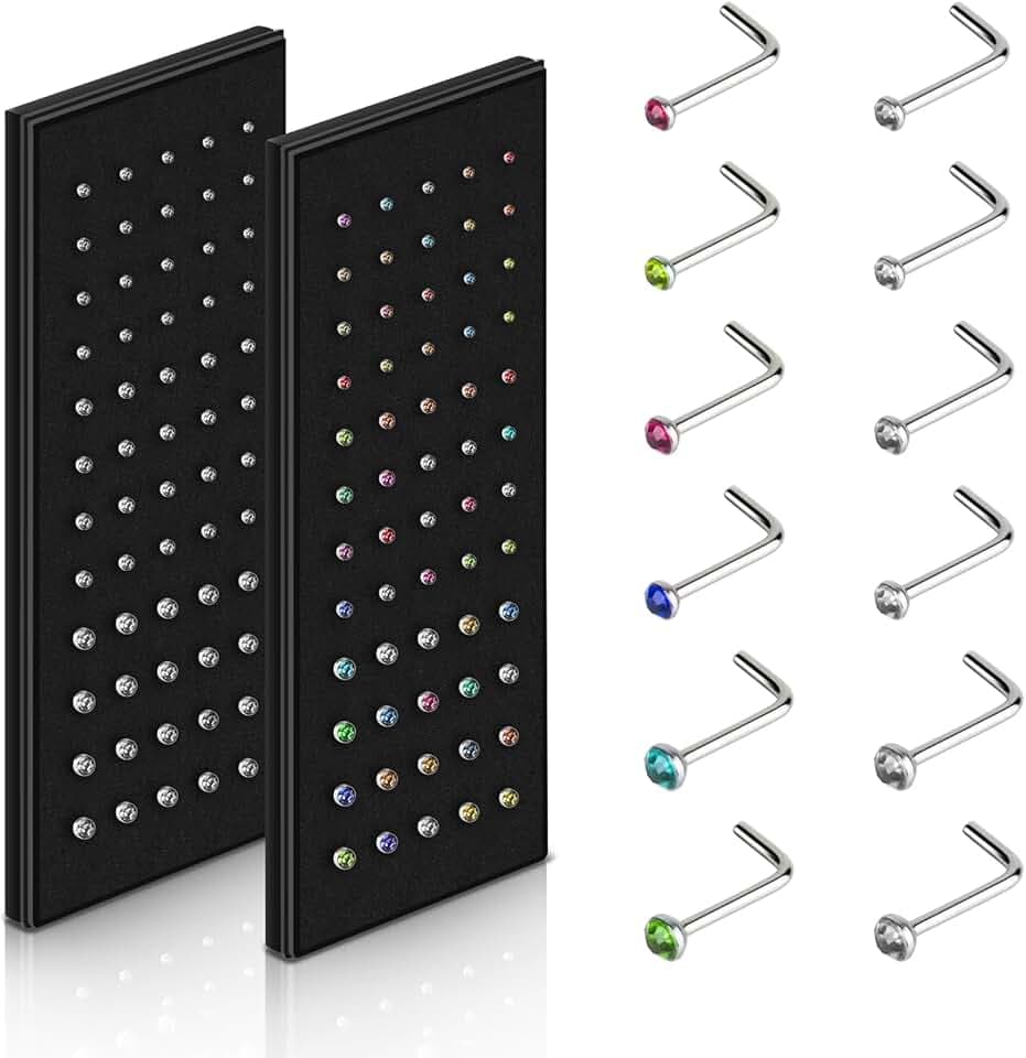 Aucuu Piercing Naso, 120 Pezzi Piercing Naso Acciaio Inossidabile 316L, Piercing Naso Brillantino per Donna Uomo, Piercing Naso Ipoallergeniche, Orecchini Naso Narice-20G 1,5/2/2,5/3mm