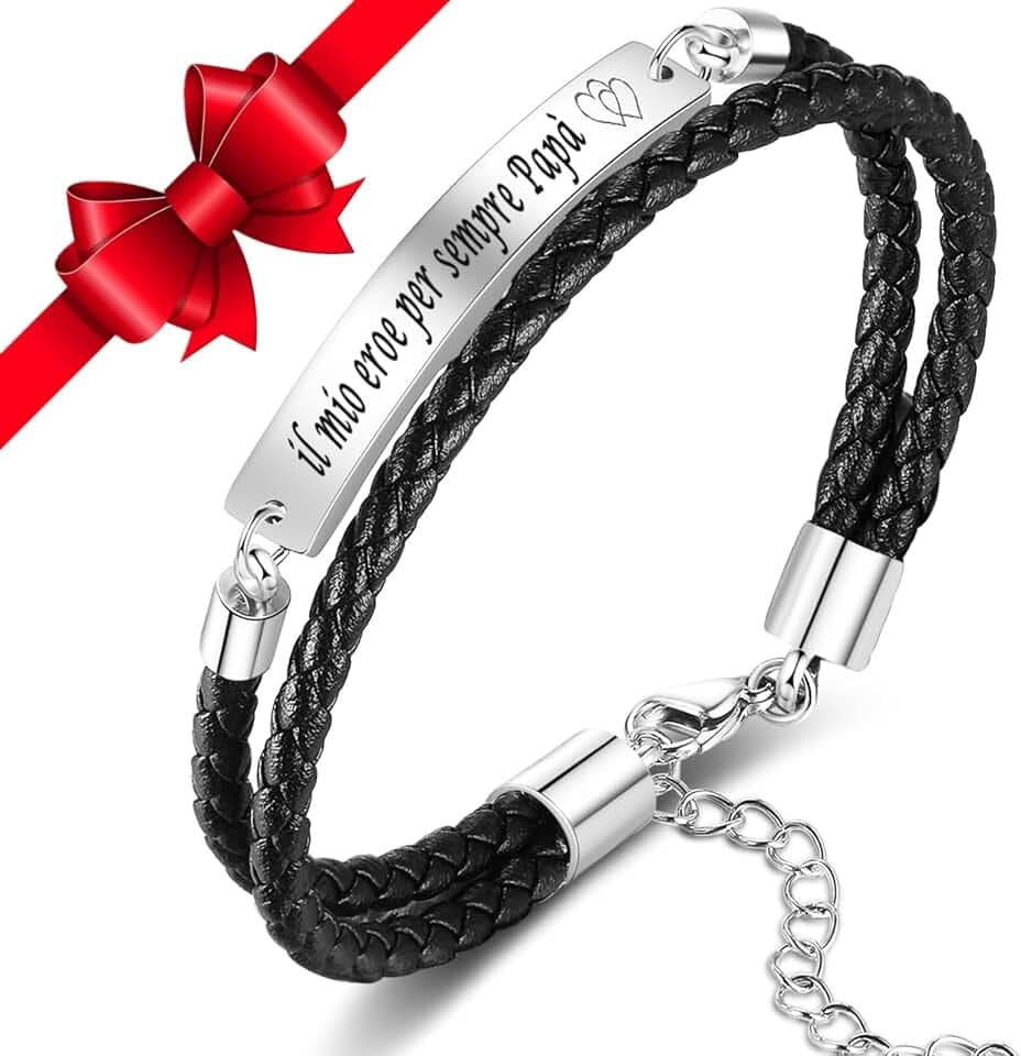 Jbniuay Regalo per la Festa del Papà - Braccialetto Papa - Regalo Padre - Braccialetto incisione，il mio eroe per sempre Papà， Bracciale Padre Pelle，Regalo di compleanno per papà