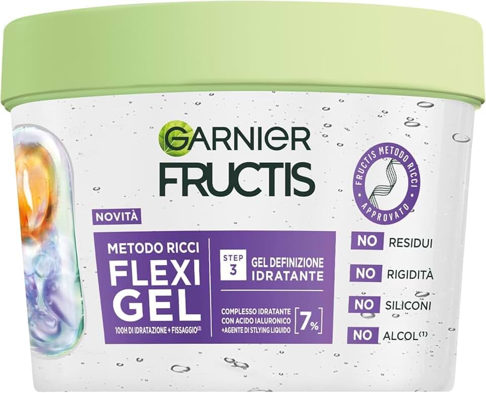 Garnier Fructis Metodo Ricci Flexi Gel, Per Onde, Boccoli e Ricci, Idratazione e Definizione, Senza Residui Sui Capelli, Con Acido Ialuronico e Agente di Styling Liquido, 370 ml