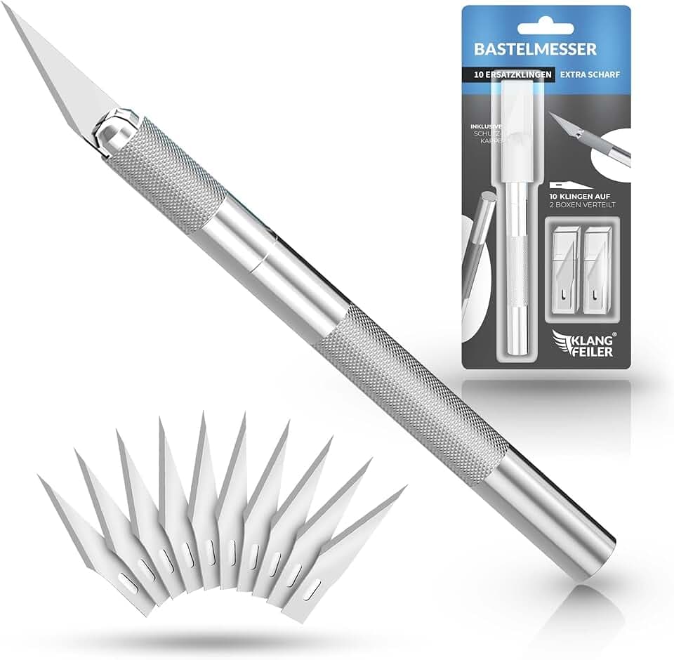 Klangfeiler® Cutter di precisione - 10 lames - cutter bisturi carta per modellismo taglierino - lame di ricambio