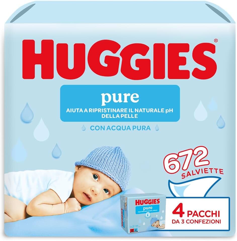 Huggies Pure Salviette Umidificate per Bambini, 12 Pacchi da 56 Pezzi (3+1)