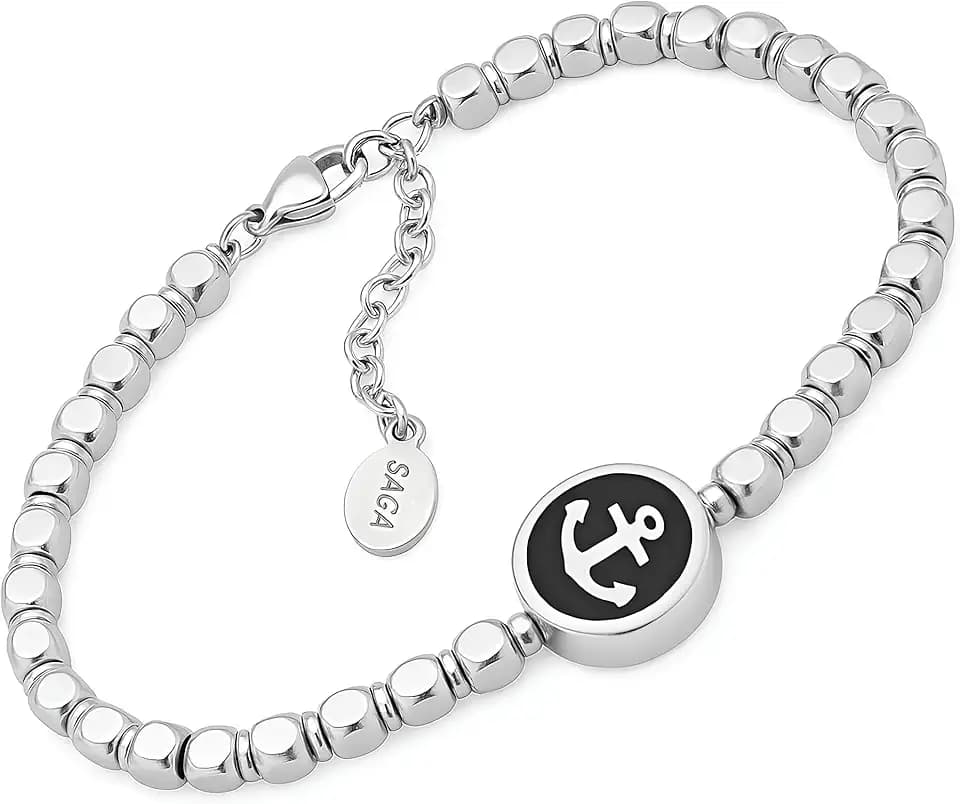 SAGA GIOIELLI Bracciale Uomo in Acciaio Inossidabile con Ancora – Stile Nautico, Regolabile, Elegante e Resistente Confezione Regalo