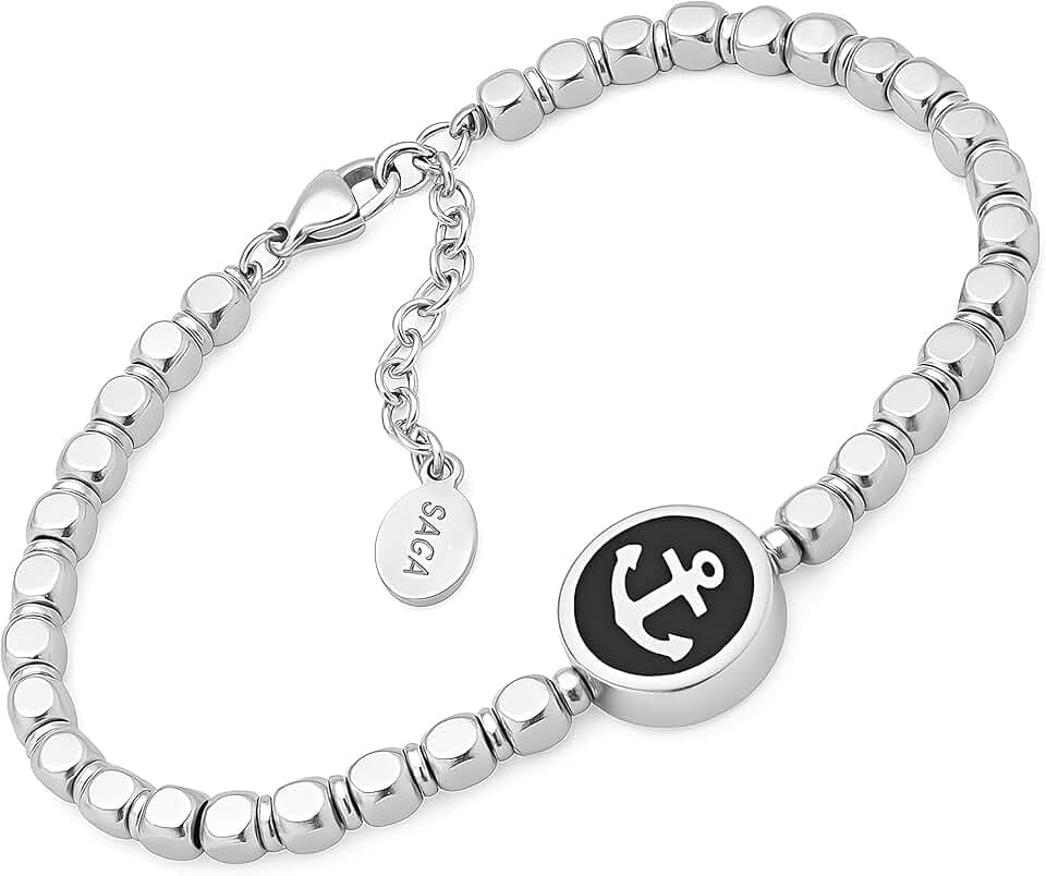 SAGA GIOIELLI Bracciale Uomo in Acciaio Inossidabile con Ancora – Stile Nautico, Regolabile, Elegante e Resistente Confezione Regalo