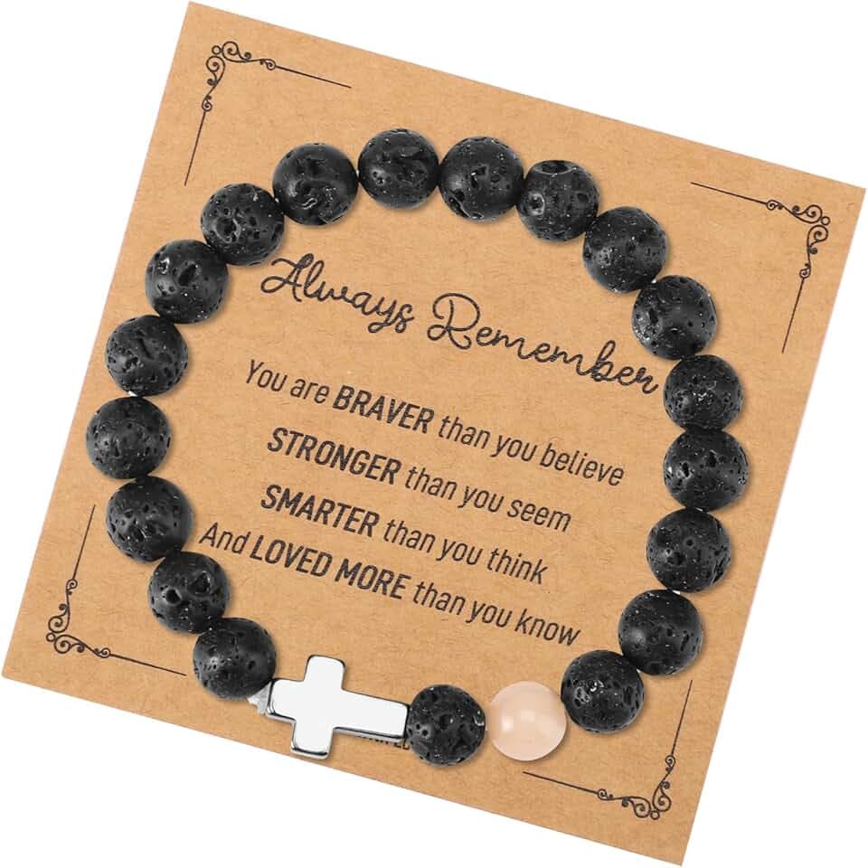 Mikovivi San Valentino Braccialetto Croce per Uomo Ragazzi, Braccialetto Cristiano Perline Ideale Religioso Regali per Cresima Riempitivi per Cestini Pasquali per Adolescenti Calza della Befana (Nero)