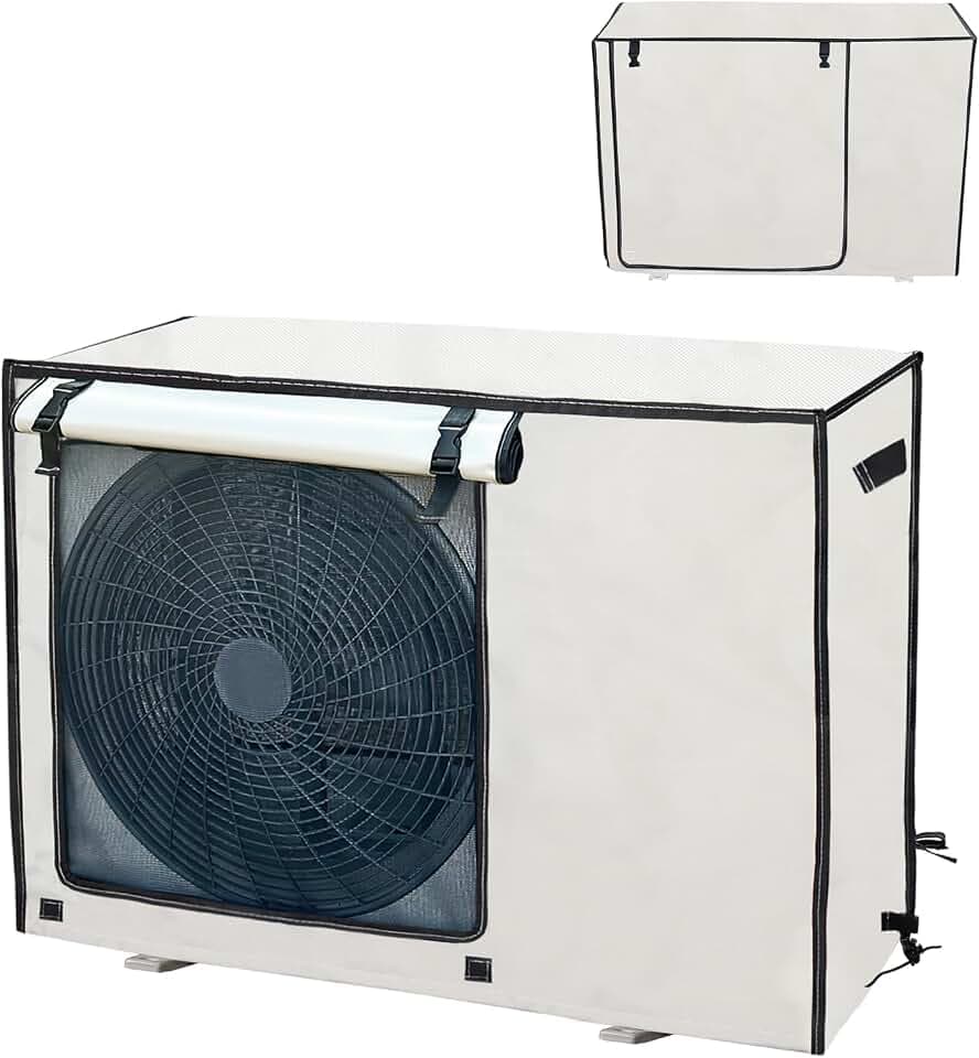 Copri Condizionatore da Esterno 80x30x55CM, Telo Antineve Antipolvere, Copri Condizionatore con Fibbia Fissa, 600D Tessuto Oxford, Resistente al Sole, All’acqua e All’umidità
