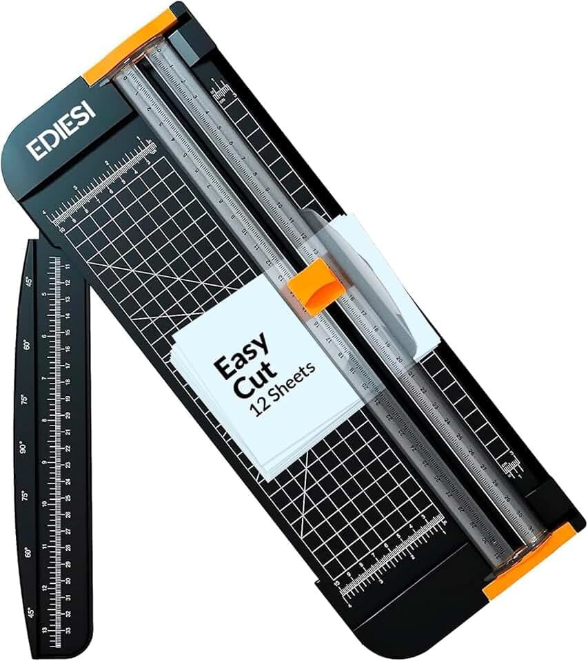 Ediesi, Taglierina per Carta, A4, massima precisione, blocco automatico, con righello di estensione, per carta, foto, coupon ed etichette (Nero)