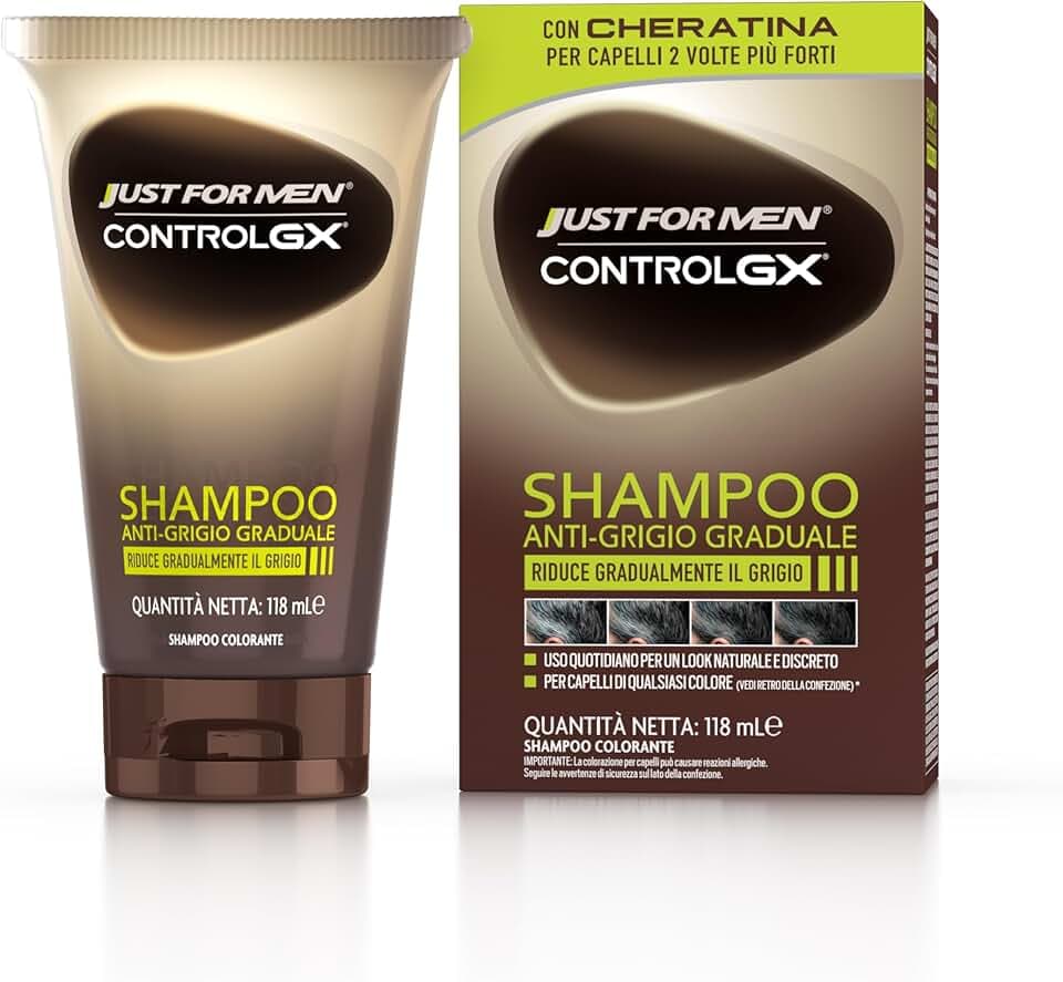 Just For Men Control GX, Shampoo Colorante Uomo, Colore E Tinta Per Capelli, Riduce Gradualmente Il Grigio, Per Un Look Naturale, 118 ml