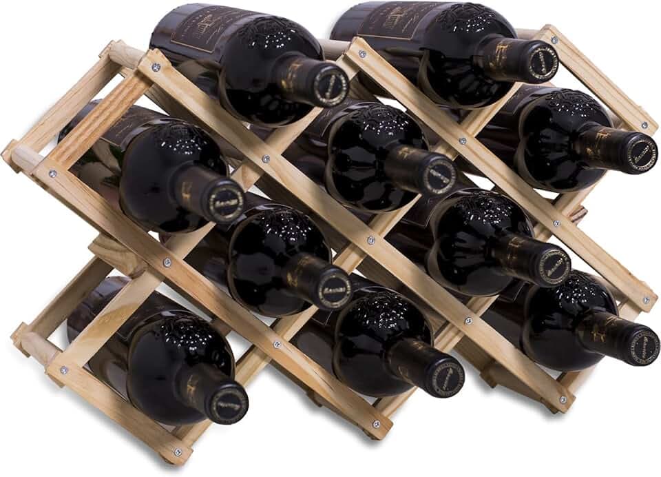 Newaner portabottiglie vino pieghevole contenere 10 bottiglie 45X12.5X31CM, cantinetta vino legno,porta bottiglie acqua artigianale a 3 livelli, portavino organisateur per Bar, soggiorno, cucina