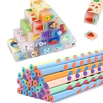 Gudotra 60 pezzi Gadget Compleanno Bambini 30 Matite Bambini con 30 Gomme Cancellare Regalini Fine Festa Compleanno Matite Divertente