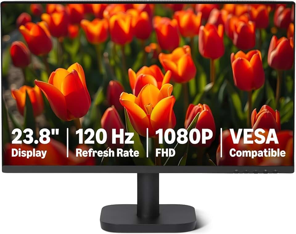 Amazon Basics - Monitor per Computer da 60.45 cm 120 Hz, FHD 1080 P, HDMI, DP, VGA, Compatibile VESA, per Ufficio, Casa, Nero