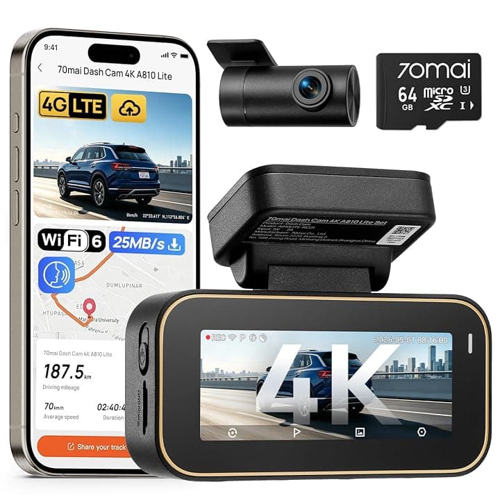 70mai A810 Lite Dash Cam Auto 4K HDR +1080P, Doppia Telecamera Auto GPS Global Recycled Standard