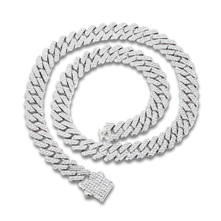 HALUKAKAH Collana Bracciale a Maglie Cubane Placcato in Oro 18k/Platino/Rodio Nero per Ragazzi Bambini Adolescenti - Diamanti da Laboratorio Incastonati a Mano - Larghezza 12mm - Con Confezione Regalo