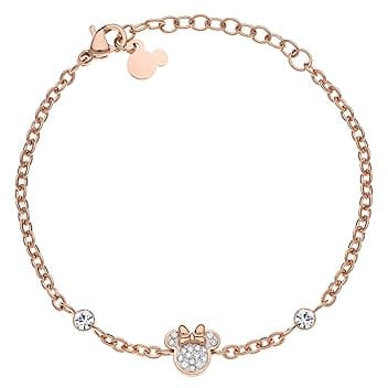 Disney Bracciale Minnie Mouse, Acciaio Inossidabile e Zirconi per Bambini e Bambine, Lunghezza 13-18 cm, Gioielli