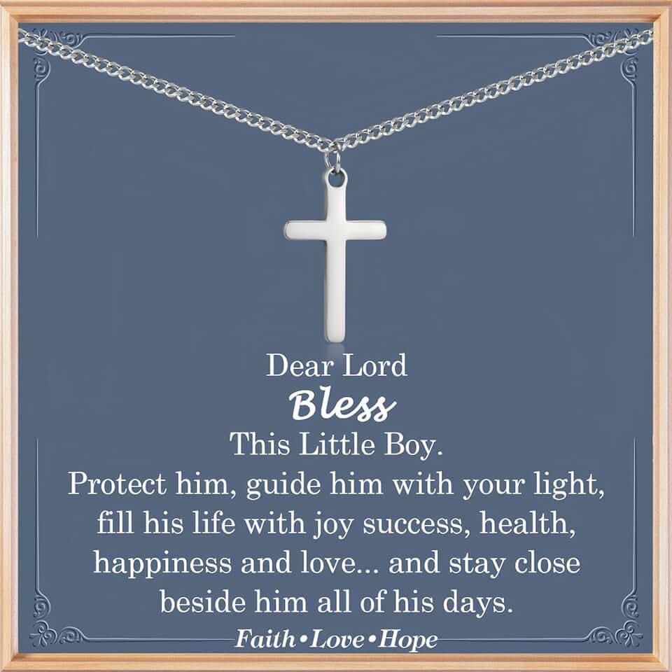 Tomtary Regalo di battesimo per ragazzo, collana con croce, regalo per comunione, cresima, battesimo, per ragazzi, catena in argento con ciondolo a forma di croce per figlio, nipote, Natale, Pasqua