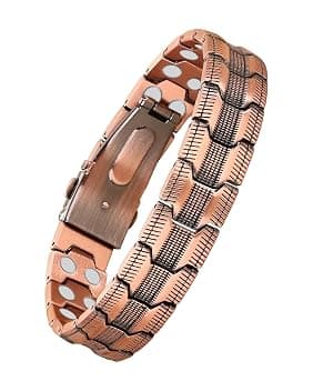 MagEnergy Bracciale in rame per uomini, 99,99% rame puro, magneti doppi forti, bracciale magnetico con chiusura a farfalla, lunghezza regolabile con strumento di adattamento della taglia (rame)