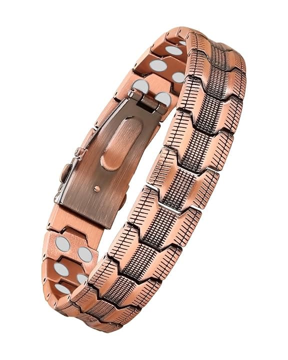 MagEnergy Bracciale in rame per uomini, 99,99% rame puro, magneti doppi forti, bracciale magnetico con chiusura a farfalla, lunghezza regolabile con strumento di adattamento della taglia (rame)