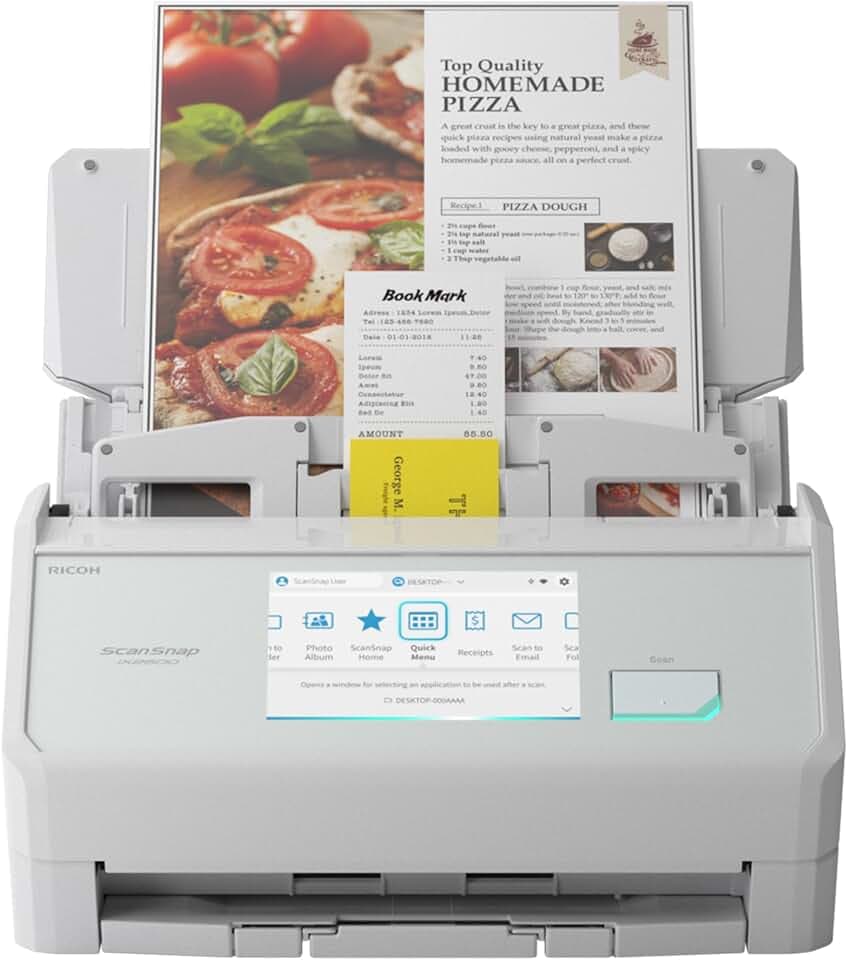 ScanSnap iX2500 - Scanner per documenti duplex ad alta velocità, 45 ppm/90 ipm, ADF da 100 fogli, ottica 600 dpi, touchscreen da 5", Wi-Fi 6, USB 3.2 Gen 1×1, PC e Mac