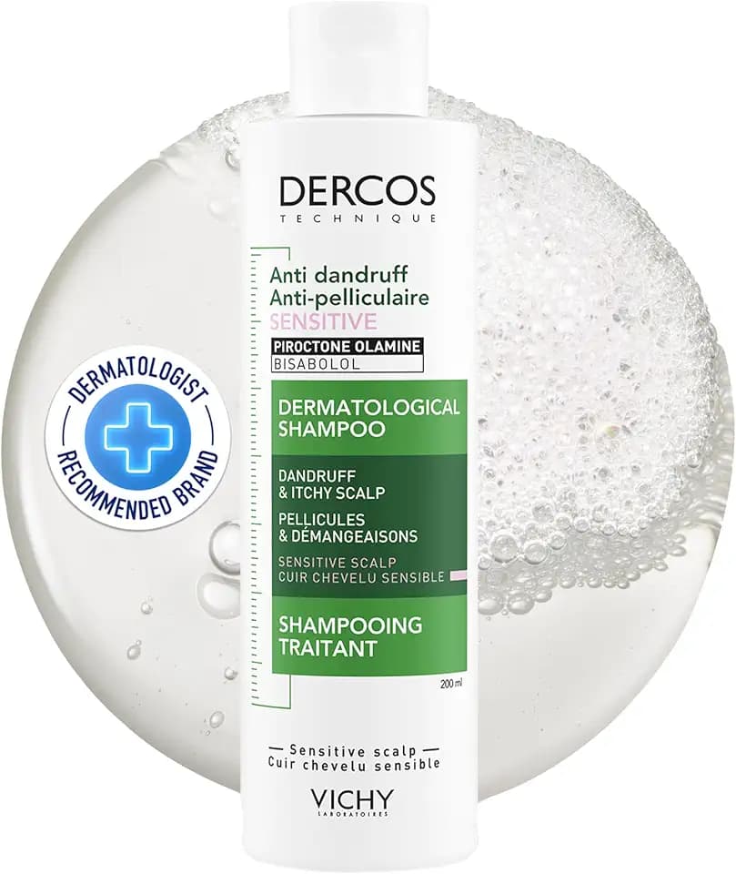 Vichy Dercos, Shampoo Anti-Forfora Sensitive, Per il Cuoio Capelluto Sensibile, Azione Lenitiva, Effetto Anti-Ricomparsa, Arricchito con Piroctolamina e AHA, 200 ml