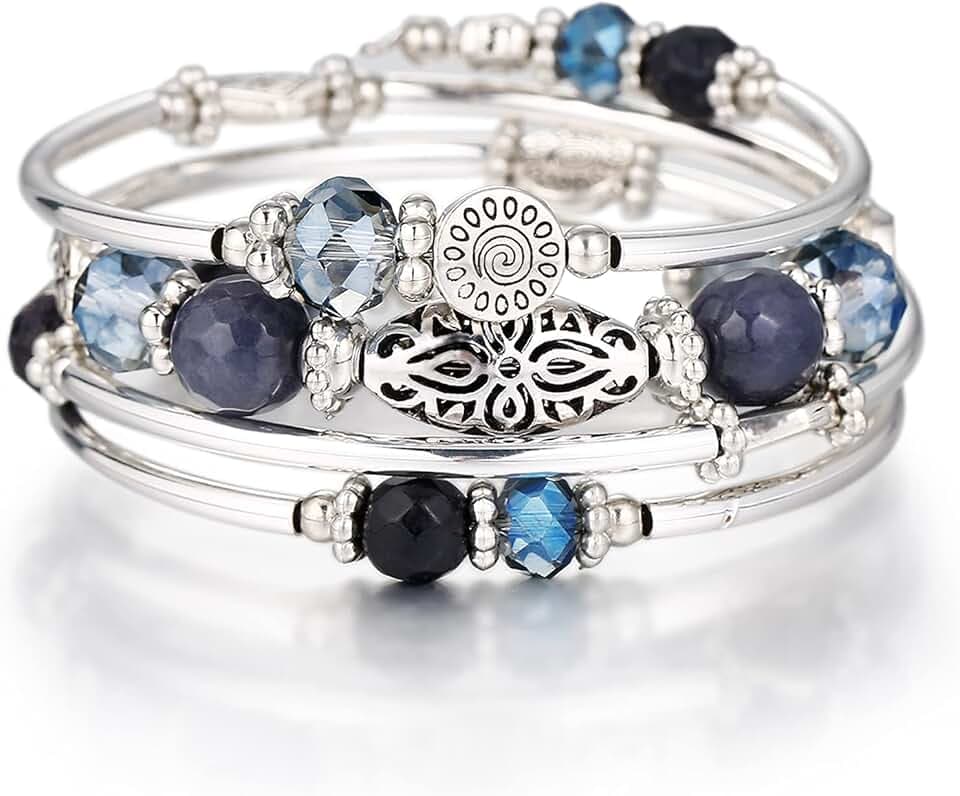 FULU AUTUMN Bracciale in perle d'argento da donna, braccialetto avvolgente in pietra multistrato regalo di gioielli fantasia per la mamma il giorno del Ringraziamento - confezione regalo