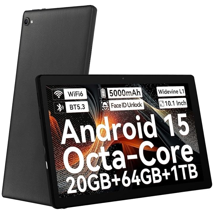 Tablet 10 pollici Android 15 Tablet con Octa-Core, Face ID, 20GB+64GB+1TB Espansione, 1280 * 800 HD IPS Touchscreen, tablet Android con WiFi 6 BT5.3, Doppia Fotocamera 5MP+8MP, Widevine L1