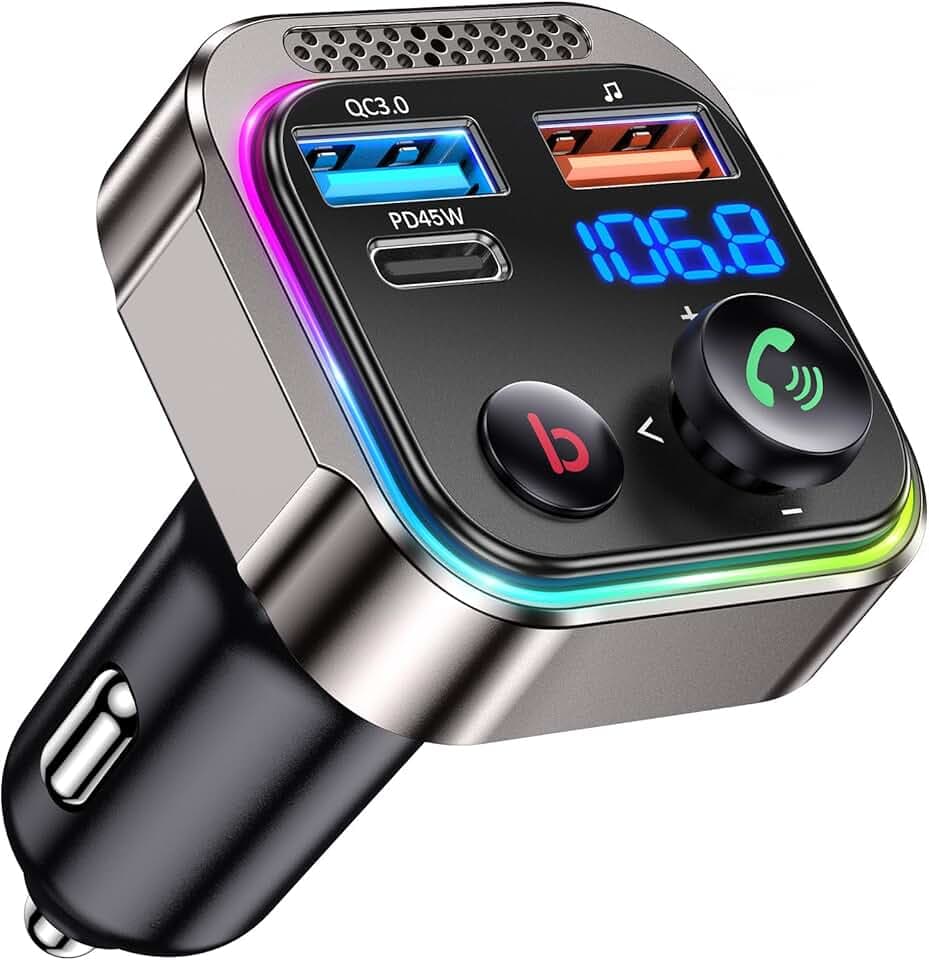 GizmoVine Bluetooth Auto, Trasmettitore FM Bluetooth 5.4 63W (PD 45W e 18W) Doppia Porta USB di Ricarica Adattatore Auto, Radio Ricevitore Wireless, Chiamate in Vivavoce, Supporto Unità USB 64GB