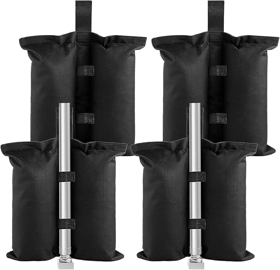 Pesi per Gazebo, 4 Pezzi Sacchi di Sabbia, Nero Zavorre per Gazebo, Sacchi per Sabbia, Pesi per Gazebo da Esterno Adatto per Tende Padiglioni Ombrelloni Scalette per Piscine