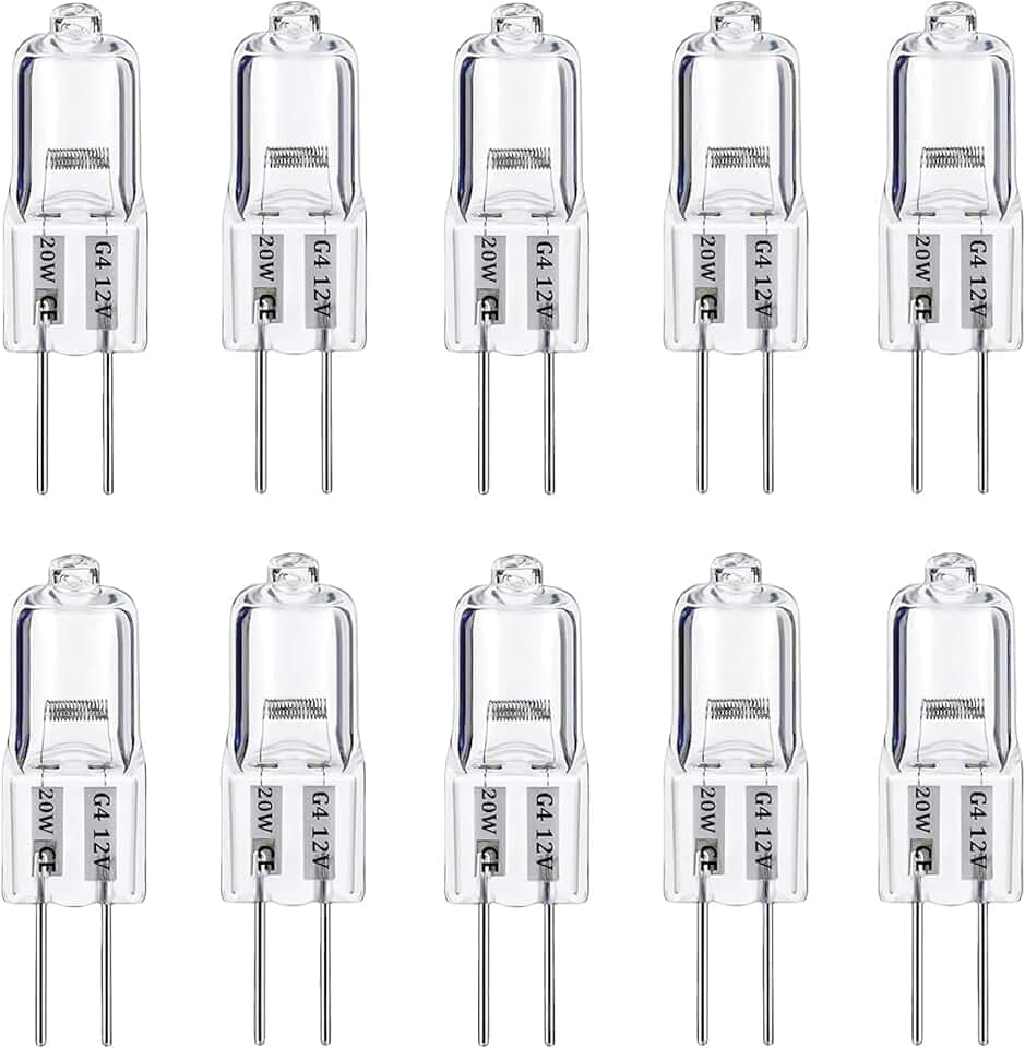 Lampadine Alogene G4, Lampadina G4, 20W 12V, Bianco Caldo 3000K, Alogeno Lampada Delle Capsule per Luci di Segnalazione e Iluminazione da Cucina, 10 Pezzi
