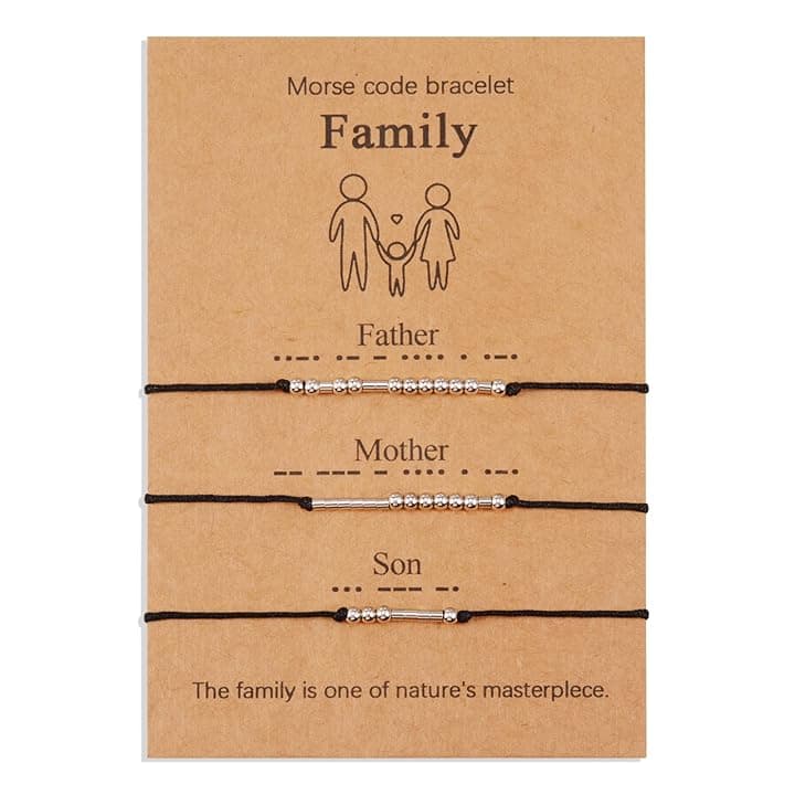 VU100 2/3/4 Codice Morse Bracciale Set Regalo Festa del Papà Regalo Gioielli Fatti A Mano Formato Regolabile Fatto A Mano per Papà Mamma Figlio Figlia Famiglia