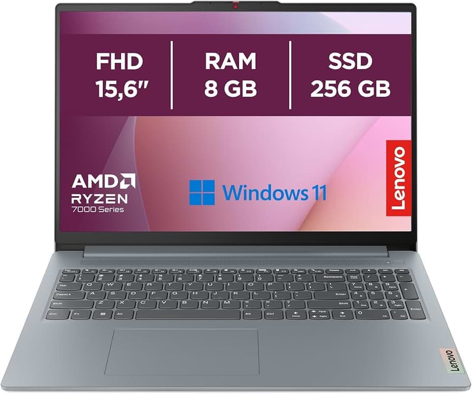 Lenovo IdeaPad Slim 3 Notebook 15,6” FHD (1920x1080), AMD Ryzen 3 7320U, RAM 8GB, 256GB SSD M.2, Grafica Integrata AMD Radeon 610M, WiFi 6, Windows 11 - Arctic Grey